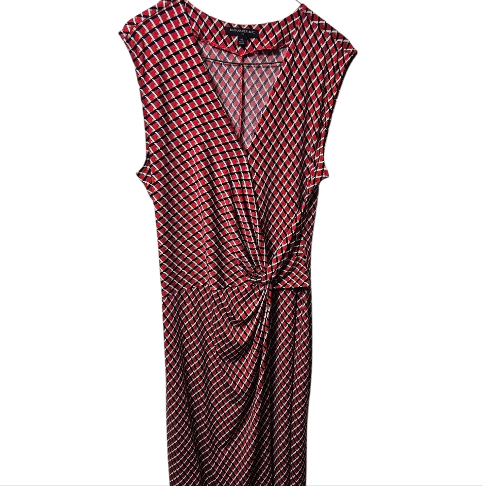 Banana Republic Red/Orange Print Twist Faux Wrap Dress Women's Size Medium